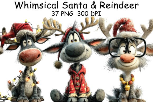Download Whimsical Santa &amp; Reindeer Clipart - Deer clipart Collection