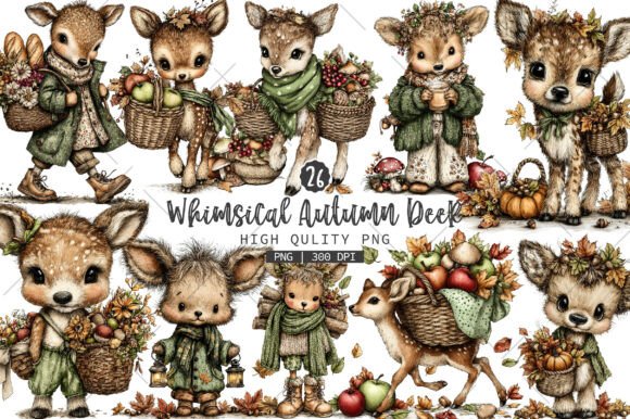 Download Whimsical Autumn Deer Clipart Bundle - Deer clipart Collection